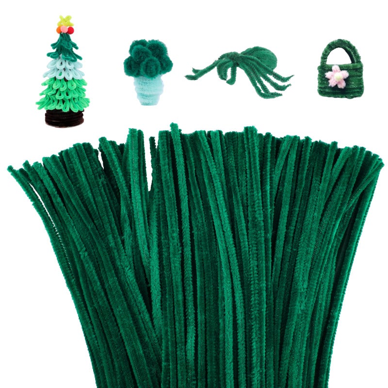 Mnuizu 200pcs Pipe Cleaners,Pipe Cleaners Chenille Stems for Craft, Fuzzy Sticks Christmas Craft Supplies for DIY Art & Creative Crafts Decorations(Dark Green) - Image 1